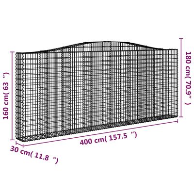 vidaXL kaarekujulised gabioonkorvid 3 tk, 400x30x160/180 cm, raud