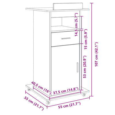 vidaXL kõnepult rataste ja sahtliga, suitsutamm 55x55x107 cm tehispuit