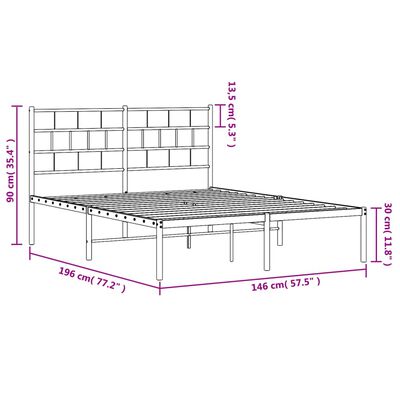 vidaXL metallist voodiraam peatsiga, valge, 140x190 cm