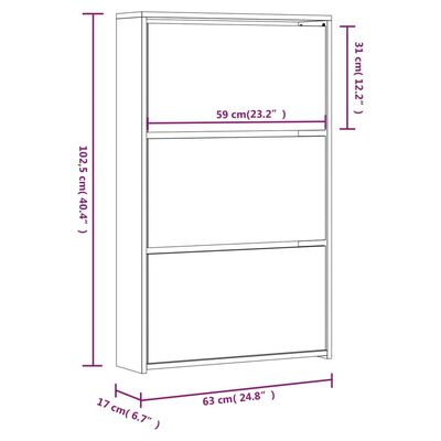 vidaXL 3 sahtliga kingakapp peegliga, betoonhall, 63x17x102,5 cm