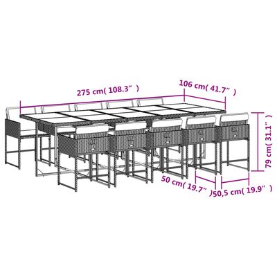 vidaXL 11-osaline aiamööbli komplekt patjadega, must, polürotang