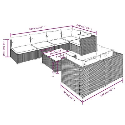 vidaXL 8-osaline aiamööbli komplekt patjadega, pruun, polürotang