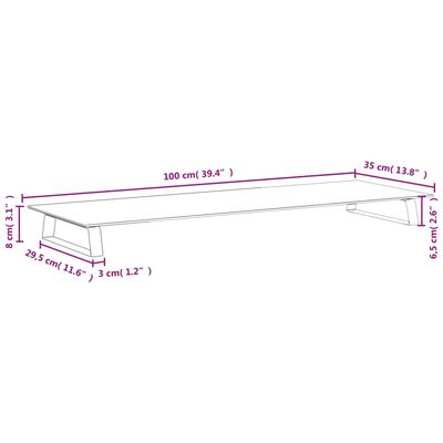 vidaXL monitorialus, valge, 100x35x8 cm, karastatud klaas ja metall