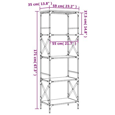 vidaXL raamaturiiul 5 korrust, hall Sonoma, 59x35x171 cm, tehispuit