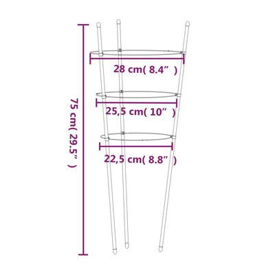 vidaXL aia taimetoed 3 rõngaga, 5 tk, roheline, 75 cm, teras