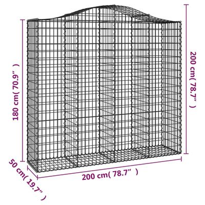 vidaXL kaarekujulised gabioonkorvid 15 tk, 200x50x180/200 cm, raud