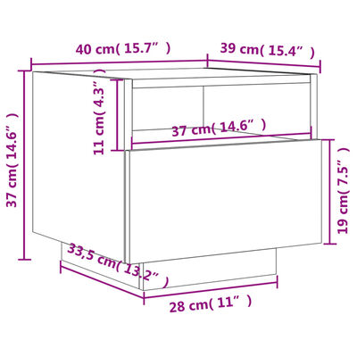 vidaXL öökapp LED-tuledega, hall Sonoma tamm, 40 x 39 x 37 cm