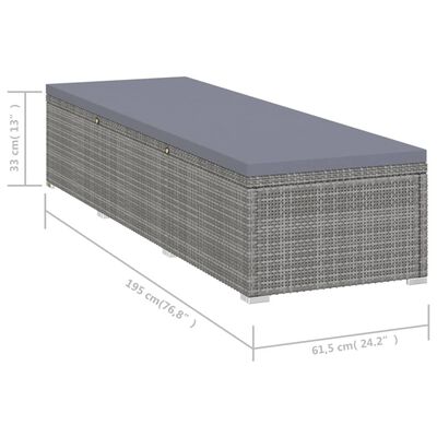 vidaXL päevitustool padja ja teelauaga, polürotang, hall