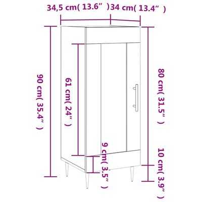 vidaXL puhvetkapp, suitsutatud tamm, 34,5 x 34 x 90 cm, tehispuit