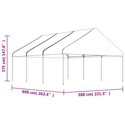 vidaXL katusega varjualune, valge, 6,69 x 5,88 x 3,75 m, polüetüleen