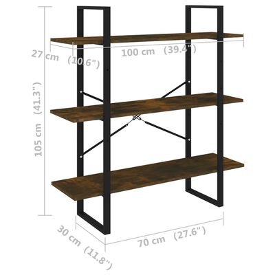 vidaXL raamaturiiul, suitsutatud tamm, 100x30x105 cm, tehispuit