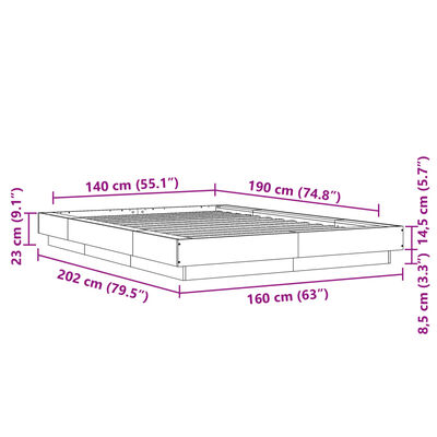 vidaXL voodiraam, must, 140 x 190 cm, tehispuit