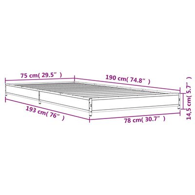 vidaXL voodiraam, hall Sonoma tamm, 75 x 190 cm, tehispuit ja metall