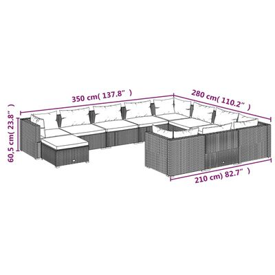 vidaXL 11-osaline aiamööblikomplekt patjadega, polürotang, must