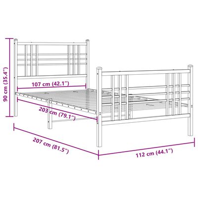 vidaXL metallist voodiraam peatsi ja jalutsiga, valge, 107x203 cm