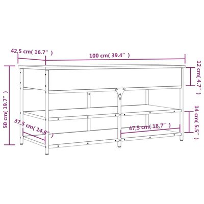 vidaXL jalatsipink, hall Sonoma tamm, 100 x 42,5 x 50 cm, tehispuit