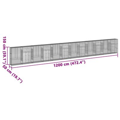 vidaXL kattega gabioonkorv, 1200 x 50 x 150 cm, tsingitud raud