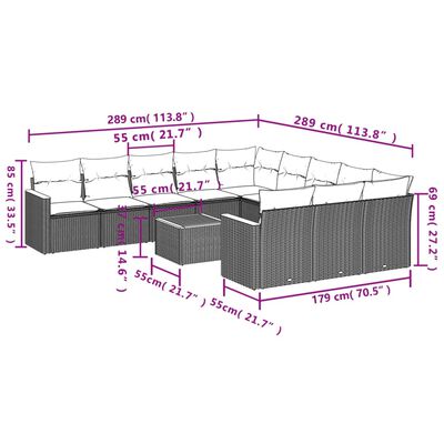 vidaXL 12-osaline aiadiivani komplekt patjadega, must, polürotang