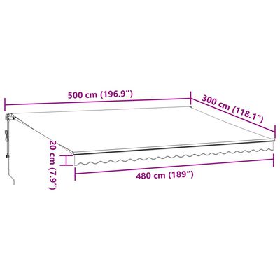 vidaXL automaatselt sissetõmmatav varikatus LEDiga, pruun, 500x300 cm