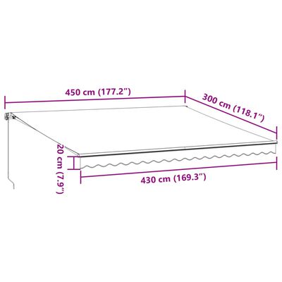 vidaXL käsitsi sissetõmmatav varikatus, antratsiit/valge, 450 x 300 cm