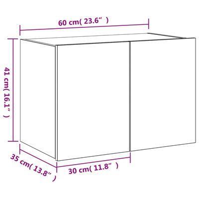 vidaXL teleri seinakapp LED-tuledega, pruun tamm, 60 x 35 x 41 cm