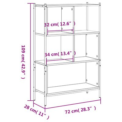 vidaXL raamatualus, suitsutatud tamm, 72x28x109 cm, tehispuit