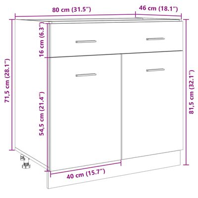 vidaXL alumine kapp, Sonoma tamm, 80 x 46 x 81,5 cm, puitlaastplaat