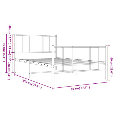 vidaXL metallist voodiraam peatsi ja jalutsiga, must, 90x190 cm