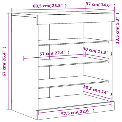 vidaXL puhvetkapp LED-tulega, must, 60,5 x 37 x 67 cm