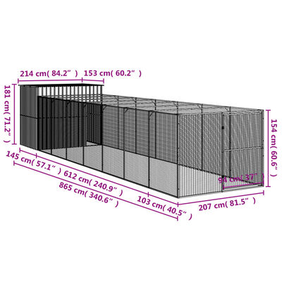 vidaXL koerakuut aedikuga, antratsiithall, 214x865x181 cm, teras