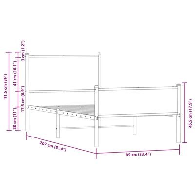 vidaXL metallist voodiraam peatsi ja jalutsiga pruun tamm 80x200 cm