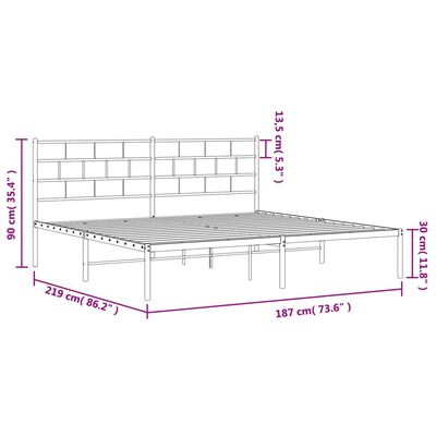 vidaXL metallist voodiraam peatsiga, valge, 183x213 cm