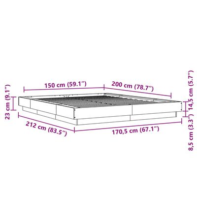 vidaXL voodiraam, suitsutatud tamm, 150 x 200 cm, tehispuit