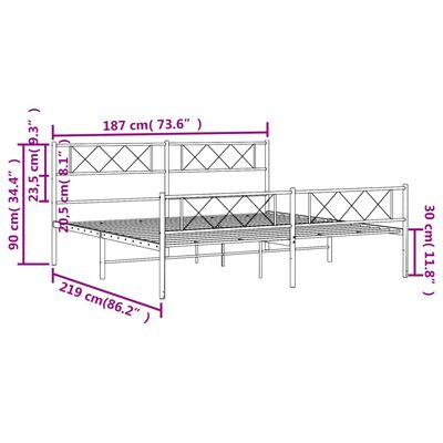 vidaXL metallist voodiraam peatsi ja jalutsiga, valge, 183x213 cm