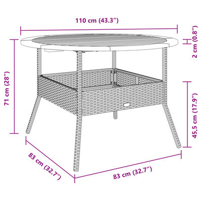 vidaXL aialaud akaatsiapuidust plaadiga, beež, Ø110 x 71 cm, PE-rotang