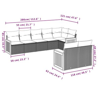 vidaXL 8-osaline aiadiivani komplekt patjadega, must, polürotang