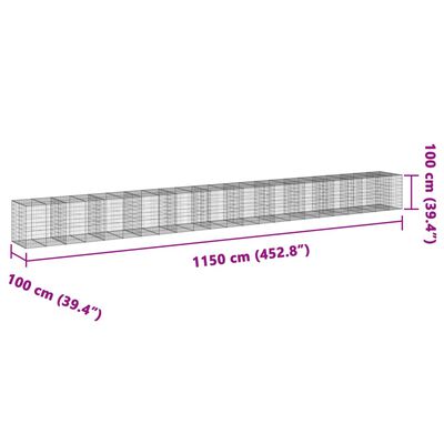 vidaXL kaanega gabioonkorv, 1150 x 100 x 100 cm, tsingitud raud