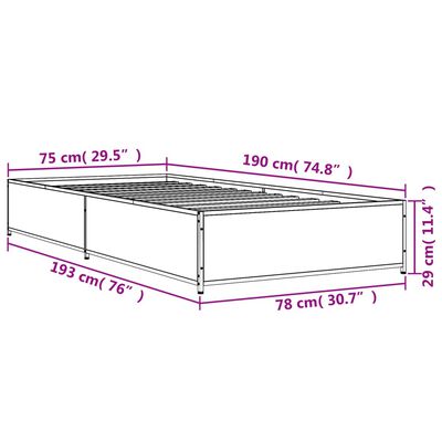 vidaXL voodiraam, Sonoma tamm, 75 x 190 cm, tehispuit ja metall