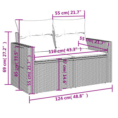 vidaXL 9-osaline aiadiivani komplekt patjadega, hall, polürotang