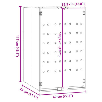 vidaXL ratastega prügikasti kuur, hall, 69x79x117 cm, teras