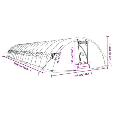 vidaXL kasvuhoone terasraamiga, roheline, 90 m², 18x5x2,3 m