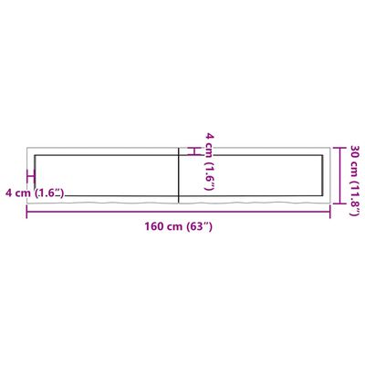 vidaXL vannitoa töötasapind, 160x30x(2-6) cm, töötlemata täispuit