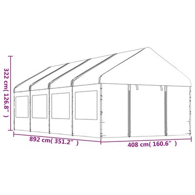 vidaXL katusega varjualune, valge, 8,92 x 4,08 x 3,22 m, polüetüleen