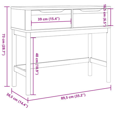 vidaXL konsoollaud "FLORO", valge, 89,5 x 36,5 x 73 cm, männipuit