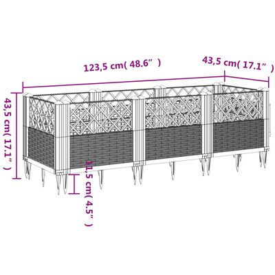 vidaXL vaiadega taimekast, helehall, 123,5x43,5x43,5 cm, PP