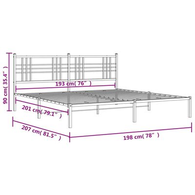 vidaXL metallist voodiraam peatsiga, must, 193x203 cm