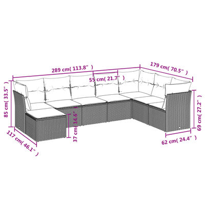 vidaXL 8-osaline aiadiivani komplekt patjadega, hall, polürotang