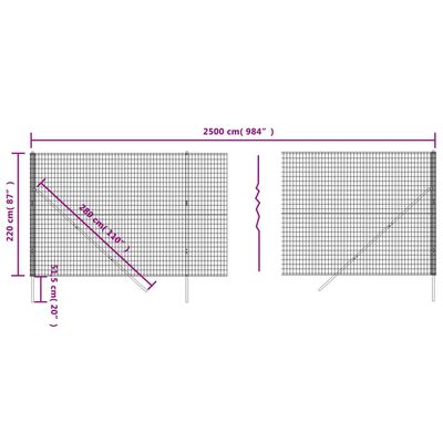 vidaXL traataed, antratsiithall, 2,2x25 m, tsingitud teras