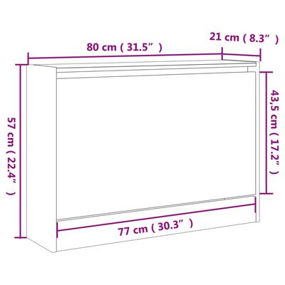 vidaXL kingakapp, hall Sonoma tamm, 80 x 21 x 57 cm, tehispuit