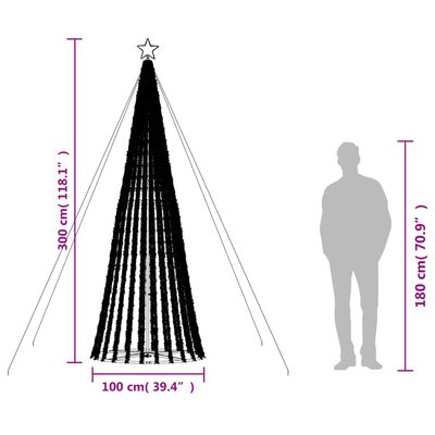 vidaXL koonusekujuline valgustusega jõulupuu 688 LEDi värviline 300 cm